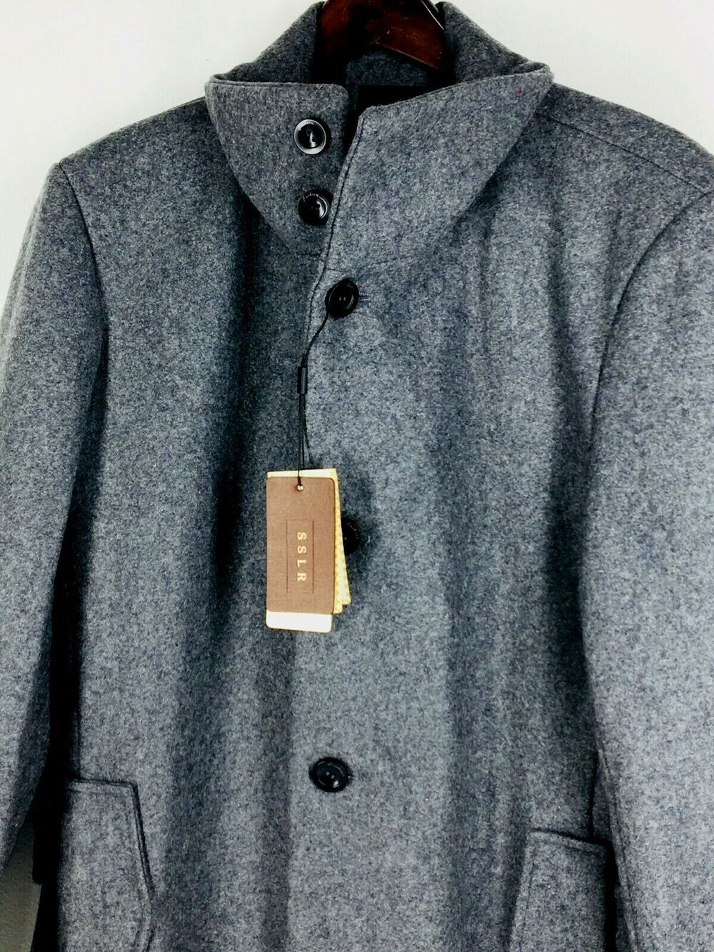 (L) NWT SSLR Mens Wool 4 Button Heavy Overcoat Slate Gray